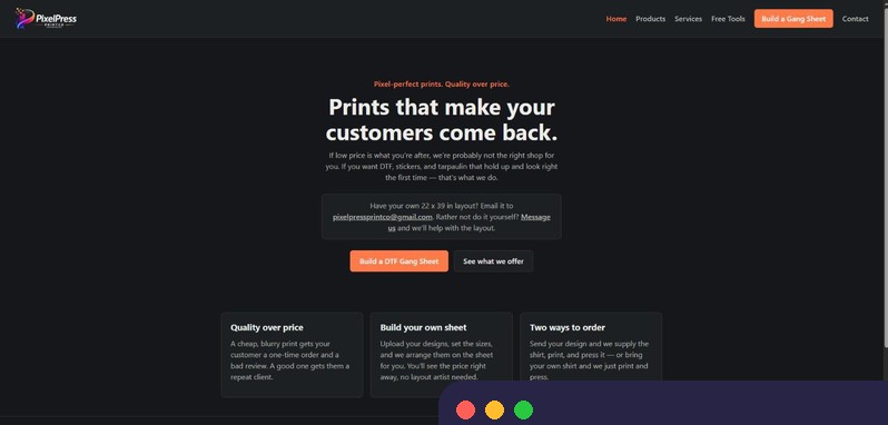 Pixelpress PrintCo home page